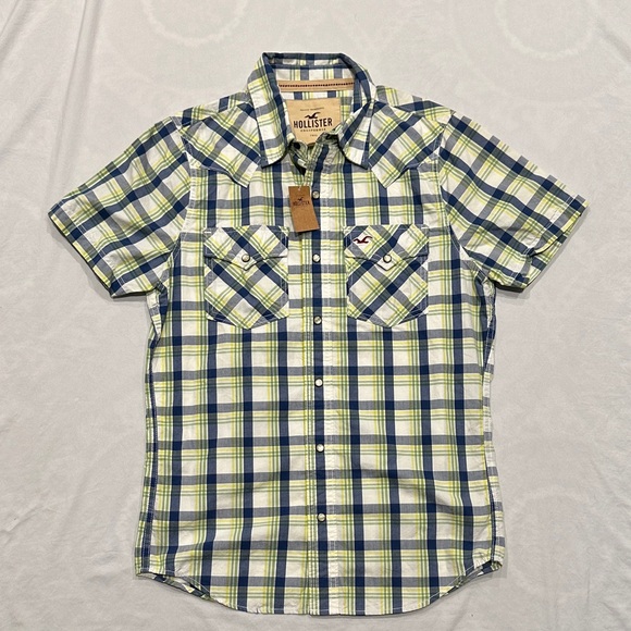 Hollister Men's Casual Plaid Small Shirt - Blue and Green - Picture 1 of 5